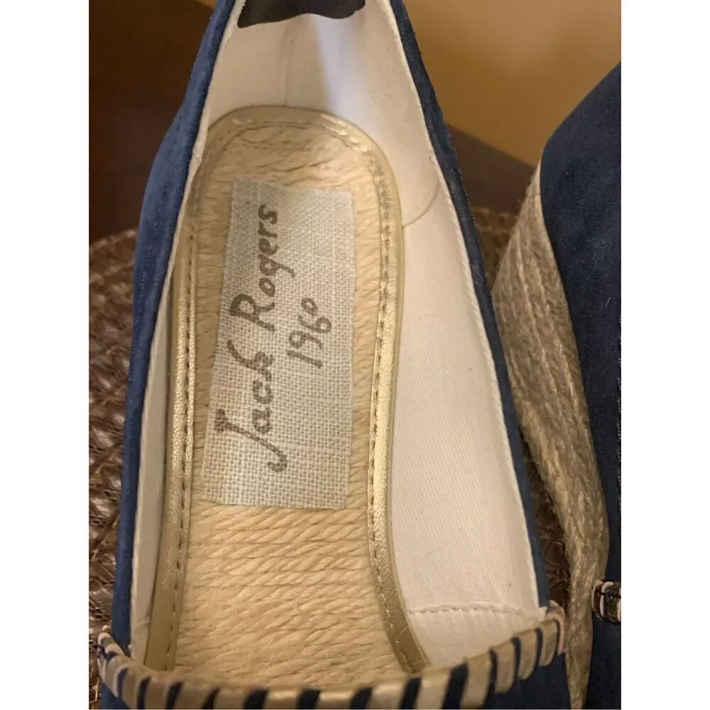 Jack Rogers Palmer Espadrille Shoes Wedge Heel Midnight Blue Suede Sz 7
